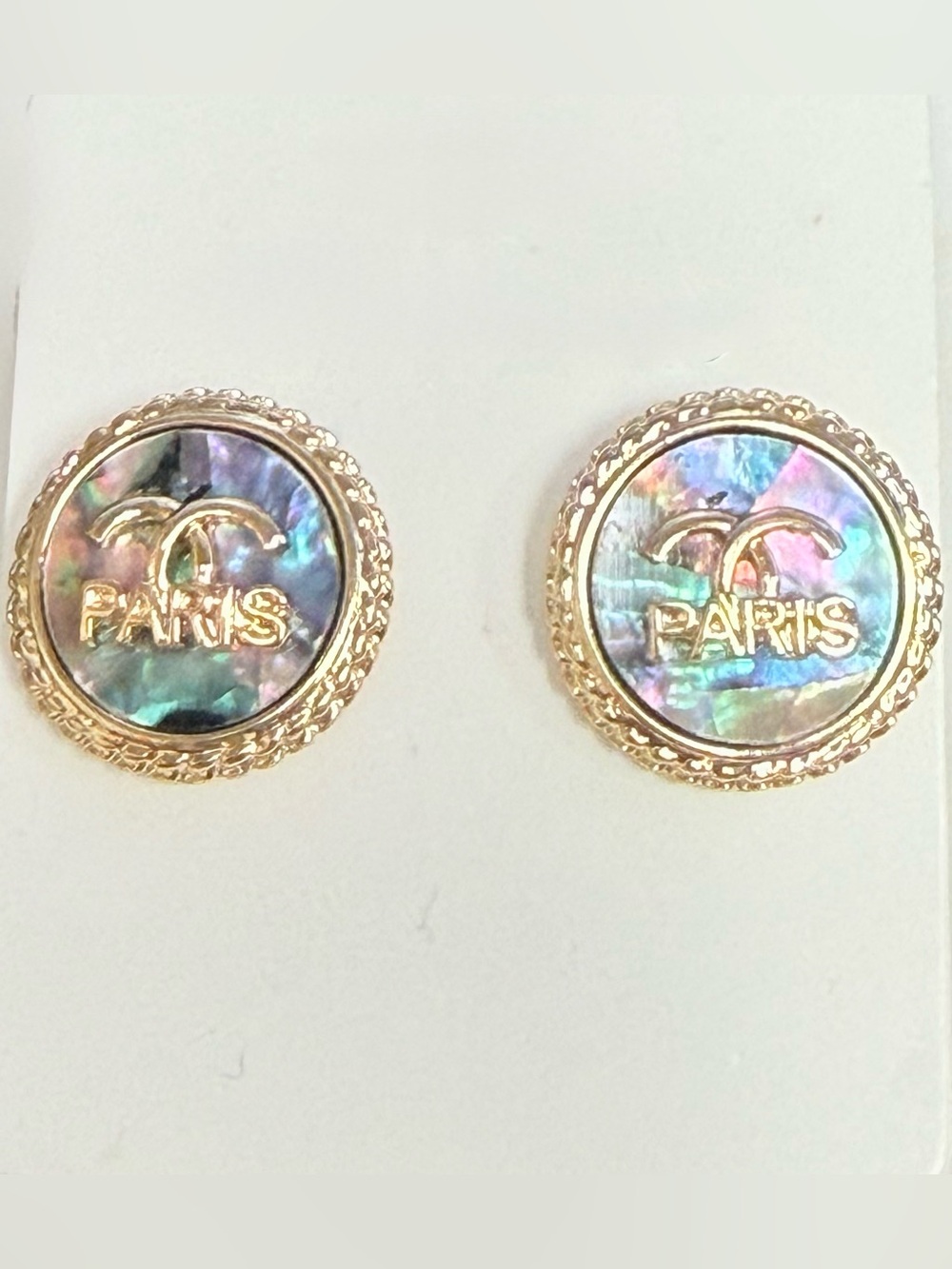 Fashion Jewelry Gold-Tone Iridescent Round Stud Earrings